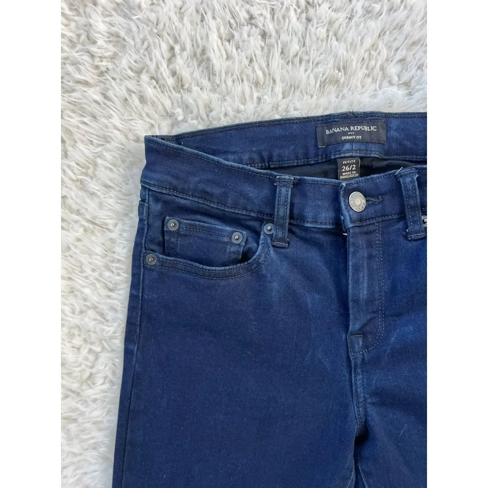 Banana Republic Skinny Fit‎ Dark Blue Denim Jeans Mid Rise Petite 26/2 EUC